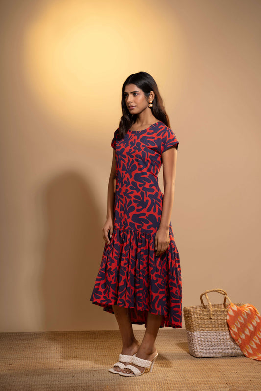 Coral Bloom High-Low Dress