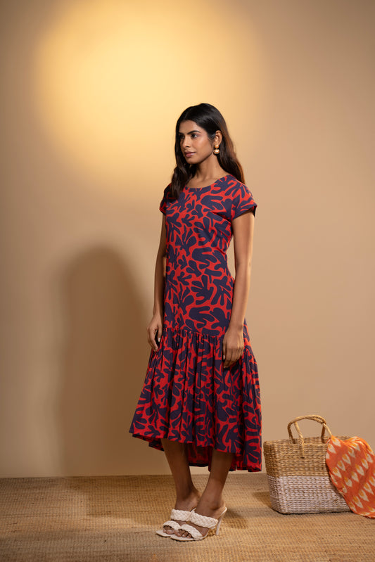 Coral Bloom High-Low Dress