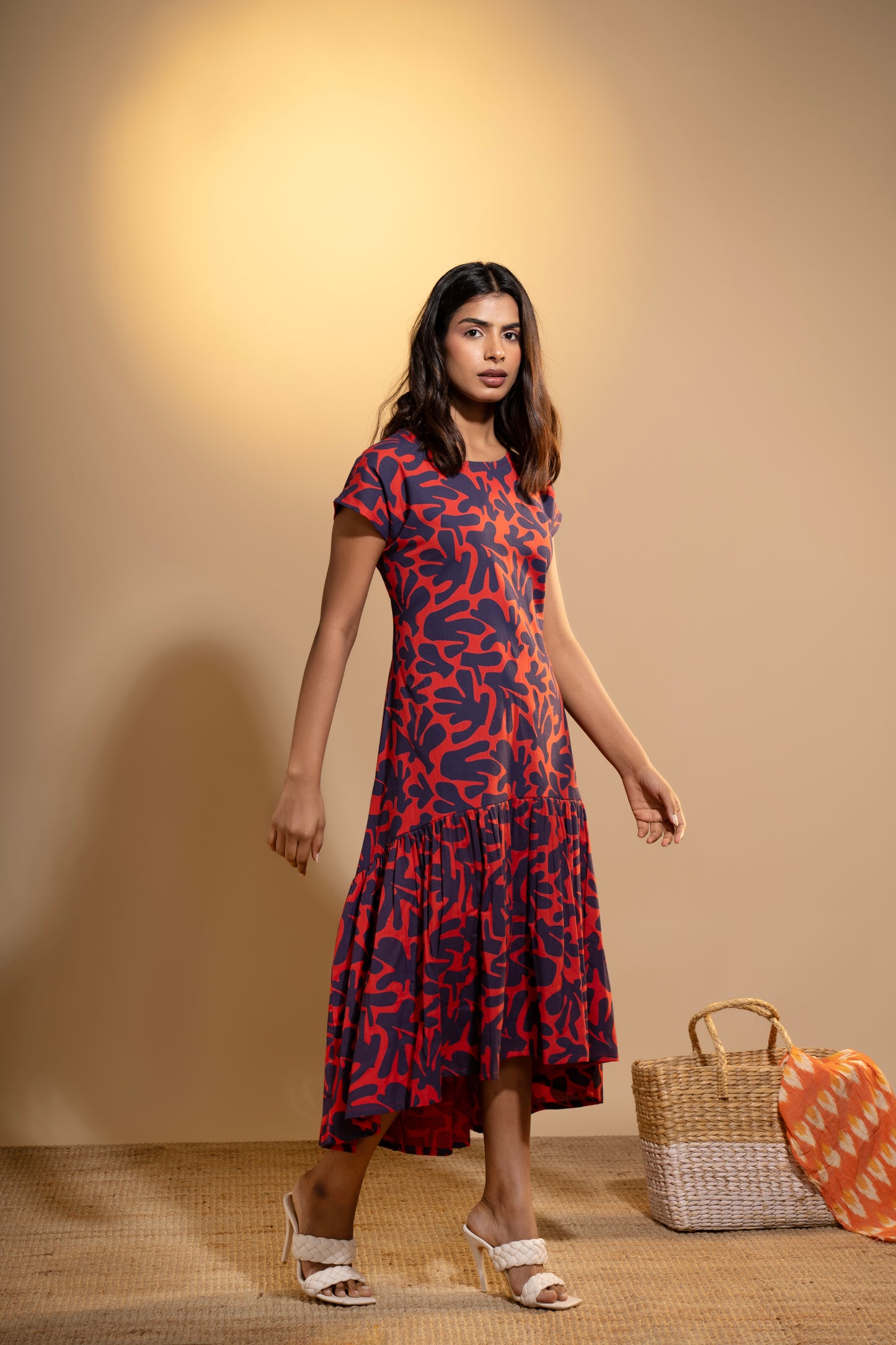 Coral Bloom High-Low Dress
