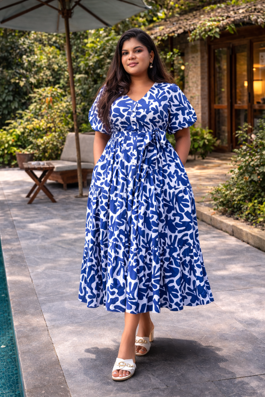 Azure Bloom Midi Dress