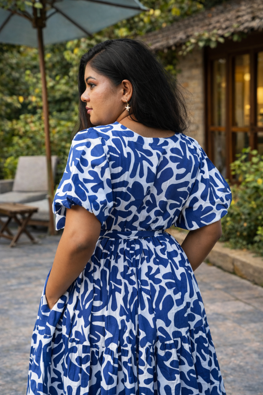 Azure Bloom Midi Dress