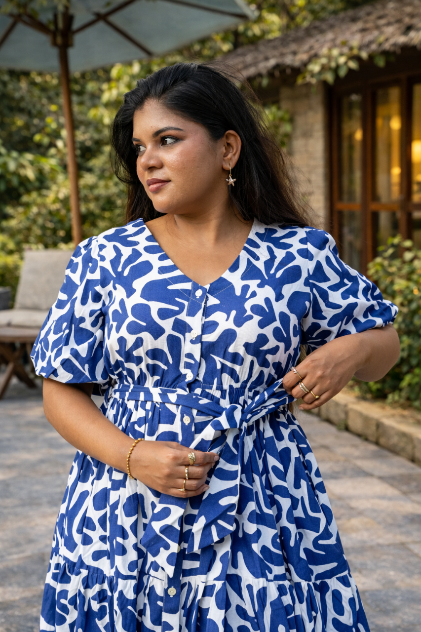 Azure Bloom Midi Dress