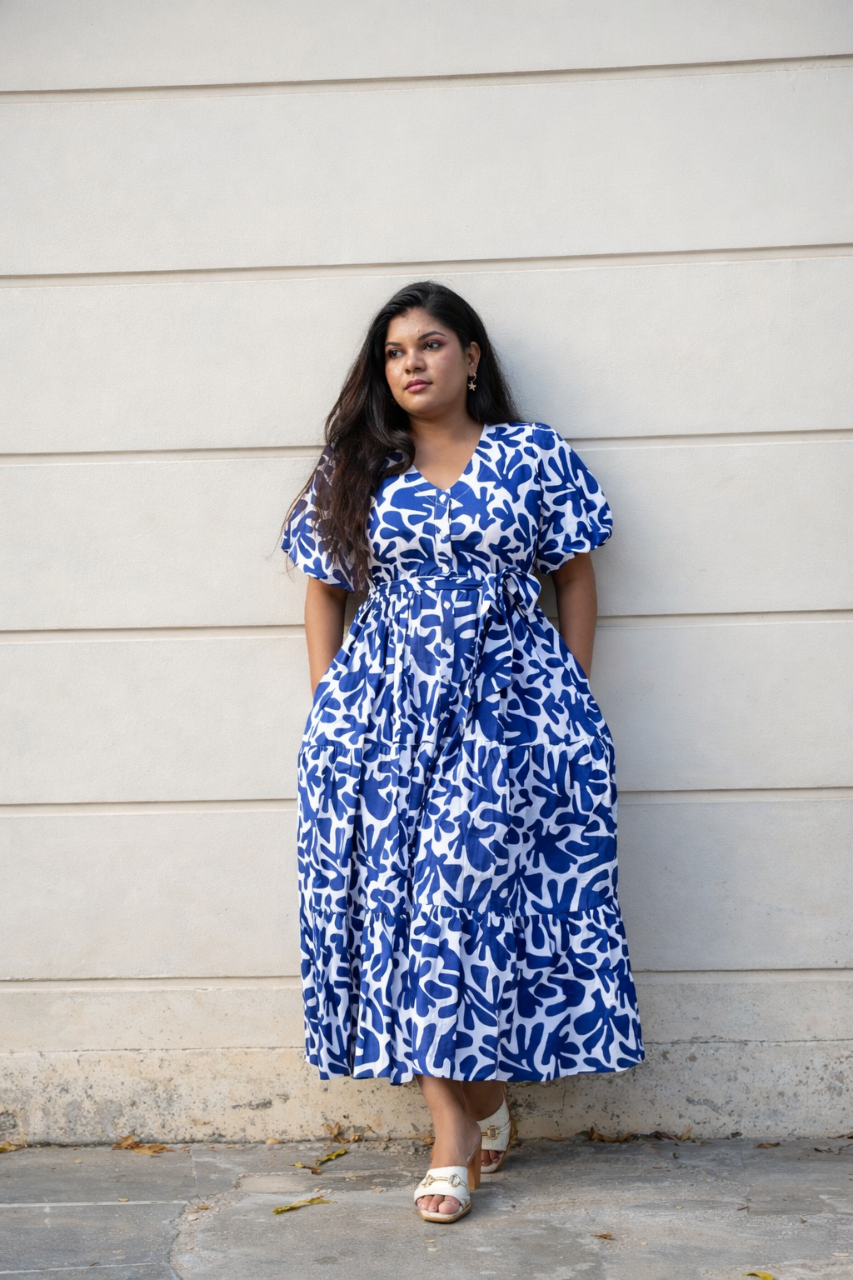 Azure Bloom Midi Dress