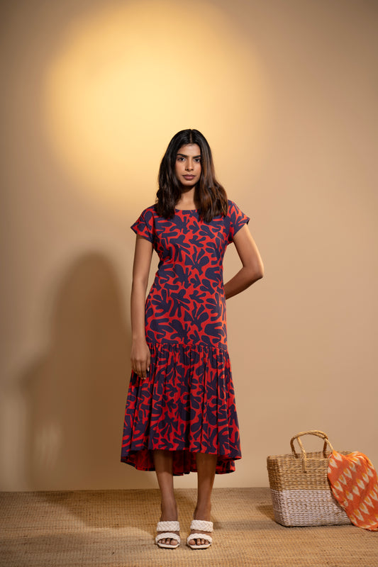 Coral Bloom High-Low Dress